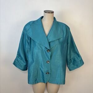 Bleu Bayou Women Sz XXL Formal Jacket Shiny Teal Blue Rhinestone Buttons